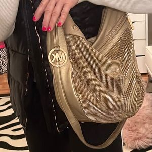Michael Kors gold metallic leather handbag